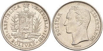 Венесуэла 1 боливар 1967 Симон Боливар KM 42 никель 63-925