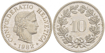 Швейцария 10 раппенов 1982 KM 27 медно-никель 51-352