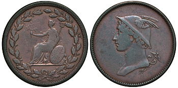 Великобритания 1/2 пенни ND (1809-1810) британская медная компания - Меркурий Withers 630/3 медь 603-1233