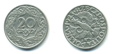 ПОЛЬША 20 ГРОШЕЙ 1923 KM 12 никель 4383-169
