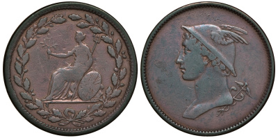 Великобритания 1/2 пенни ND (1809-1810) британская медная компания - Меркурий Withers 630/3 медь 603-1233