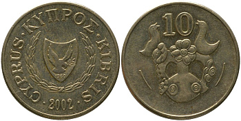Кипр 10 центов 2002 KM 56.3 никель латунь 4380-457