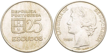 Португалия 25 эскудо 1985 KM 607а медно-никель 4517-423