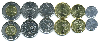 Эфиопия лот из 6 монет 2004-2010 (1, 5, 10, 25, 50 центов, 1 бырр) UNC M80-01