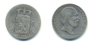 Нидерланды 1/2 гульдена 1860 Виллем III (1849-1890) KM 92 серебро 84-956