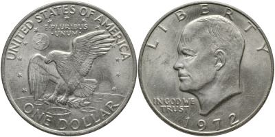 США 1 доллар 1972 Президент Эйзенхауэр, лунный орел KM 203 медь плакированная медно-никелем 93-834