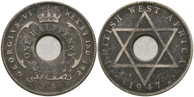 Британская Западная Африка 1/2 пенни 1947 ?, Георг VI KM 18 медно-никель 25-1013