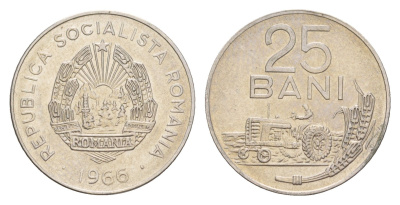 Румыния 25 бань (бани) 1966 трактор KM 94 сталь плакированная никелем 4651-819