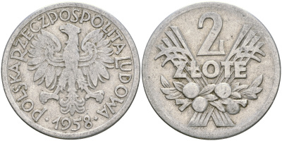 Польша 2 злотых 1958 MW KM 46, Parchimowicz 216a алюминий 4364-1717