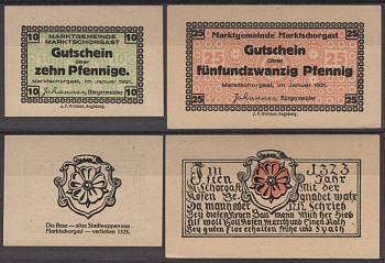 Марктшоргаст полный набор из 2 нотгельдов (10 и 25 пфеннигов) 1921 DeNG 2 871.2 бумага UNC (пресс) 7556-41-1-1