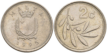 Мальта 2 цента 1995 оливковая ветвь KM 94 медно-никель 4596-818