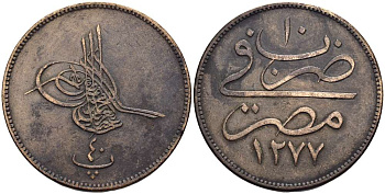 Египет 40 пара 1869 АН 1277, год 10, Абдул-Азиз (1861-1876) KM 248 бронза    4184-512