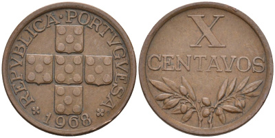 Португалия 10 сентаво 1968 KM 583 бронза 4588-447