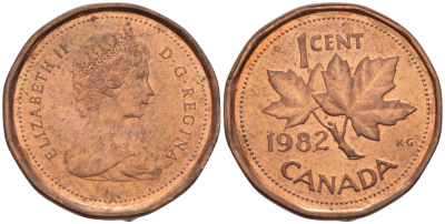 Канада 1 цент 1982 Елизавета II (1952-2022), кленовый лист KM 132 бронза 57-1264