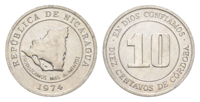 Никарагуа 10 сентаво 1974 ФАО - Давайте производить больше еды KM 29 алюминий UNC 4640-1027