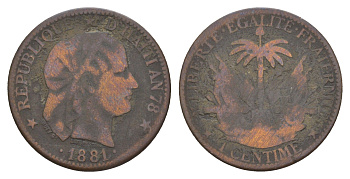Гаити 1 сантим 1881 год-тип KM 42 бронза 4657-656