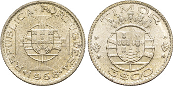 Португальский Тимор 3 эскудо 1958  KM 14 серебро  aUNC 4635-842