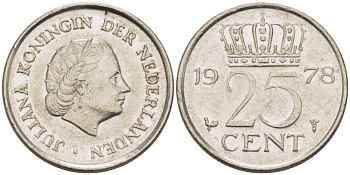 НИДЕРЛАНДЫ 25 ЦЕНТОВ 1978 ЮЛИАНА KM 183 никель 4392-141