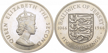 Джерси 5 шиллингов 1966 900 лет Нормандскому завоеванию KM 28 медно-никель PROOF 118-522