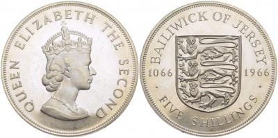 Джерси 5 шиллингов 1966 900 лет Нормандскому завоеванию KM 28 медно-никель PROOF 118-522