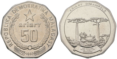 Мадагаскар 50 ариари 1992 ФАО, Малагаси KM 20 сталь плакированная никелем UNC 4593-936