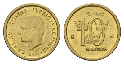 Швеция 10 крон 2007 Карл XVI Густав (1973-) KM 895 нордик aUNC 4656-426