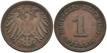 Германия 1 пфенниг 1907 D KM 10, J. 10 медь 4567-1248