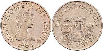 Джерси 10 пенсов 1986 Ла-Хуг-Би, Елизавета II (1952-) KM 57.1 медно-никель XF 4583-216