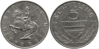 АВСТРИЯ 5 ШИЛЛИНГОВ 1969 KM 2889а медно-никель 33-641