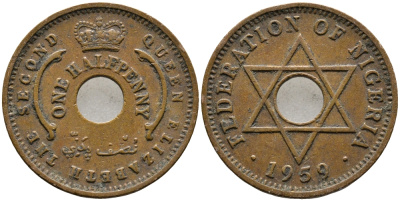 Нигерия 1/2 пенни 1959 Елизавета II (1952-), Британский протекторат KM 1 бронза 4392-1263