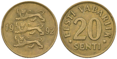 Эстония 20 сентов 1992 KM 23 латунь 4621-424
