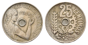 Испания 25 сентимо 1934 KM 751 медно-никель 4657-1147