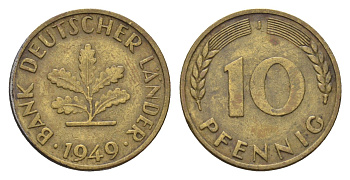 ФРГ 10 пфеннигов 1949 J KM 103, J. 378 сталь плакированная латунью 4618-1144