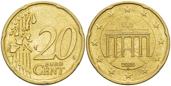 ГЕРМАНИЯ 20 ЕВРОЦЕНТОВ 2006 A KM 211 латунь 4543-526