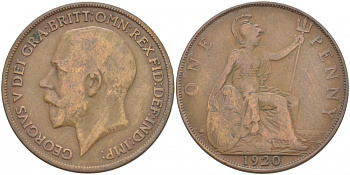 Великобритания 1 пенни 1920 Георг V (1910-1936) KM 810, Spink 4051 бронза 215-316