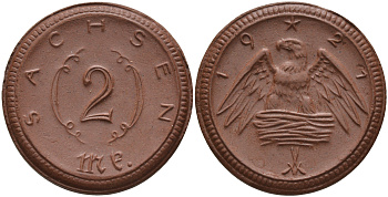 Саксония 2 марки 1921 J. N 56 фарфор 1094-1-41