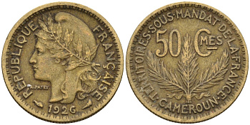 Камерун 50 сантимов 1926 (a), мондвор Париж KM 1 алюминиевая бронза 4169-717