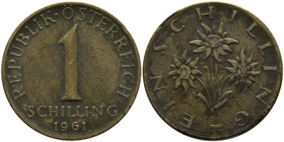 Австрия 1 шиллинг 1961 KM 2886 алюминиевая бронза 33-447