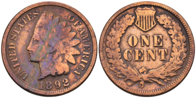 США 1 цент 1892 индеец  бронза    4115-265