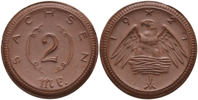 Саксония 2 марки 1921 J. N 56 фарфор 1094-1-41