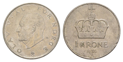 Норвегия 1 крона 1986 Улаф V (1957-1991) KM 419 медно-никель 4635-724