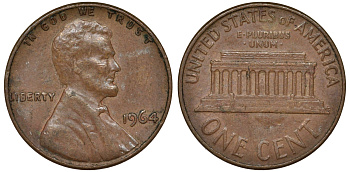 США 1 ЦЕНТ 1964 ЛИНКОЛЬН KM 201 медь цинк 62-335
