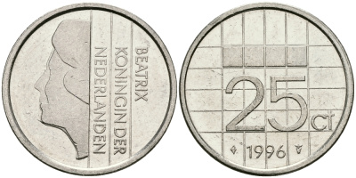 НИДЕРЛАНДЫ 25 ЦЕНТОВ 1996 БЕАТРИКС KM 204 никель 96-331