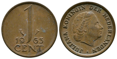 Нидерланды 1 цент 1963 Юлиана (1948-1980) KM 180 бронза 75-813