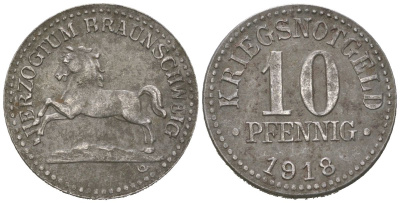 Брауншвейг 10 пфеннигов 1918 Funck 56.2A, Men05 3454.3, Men18 4388.3, Jeger 3a железо 99-927