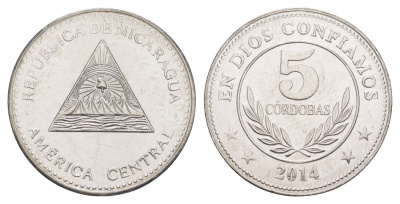 Никарагуа 5 кордоб 2014 KM 90a сталь плакированная никелем UNC 4641-427