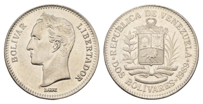 Венесуэла 2 боливара 1989 Симон Боливар Y 43a сталь плакированная никелем aUNC 4116-221