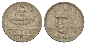 Бразилия 400 реалов 1936 Освалду Крус KM 539 медно-никель 4624-1216