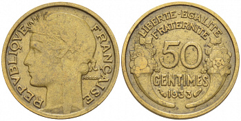 ФРАНЦИЯ 50 САНТИМОВ 1933 CLOSED 9 KM 894.1 алюминиевая бронза 3309-1031