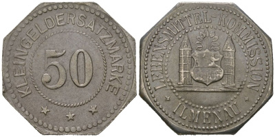 Ильменау (Саксен-Веймар-Айзенах) 50 пфеннингов 1917 Funck 226.2, Men05 12157.2, Men18 15238.2 железо 1515-411